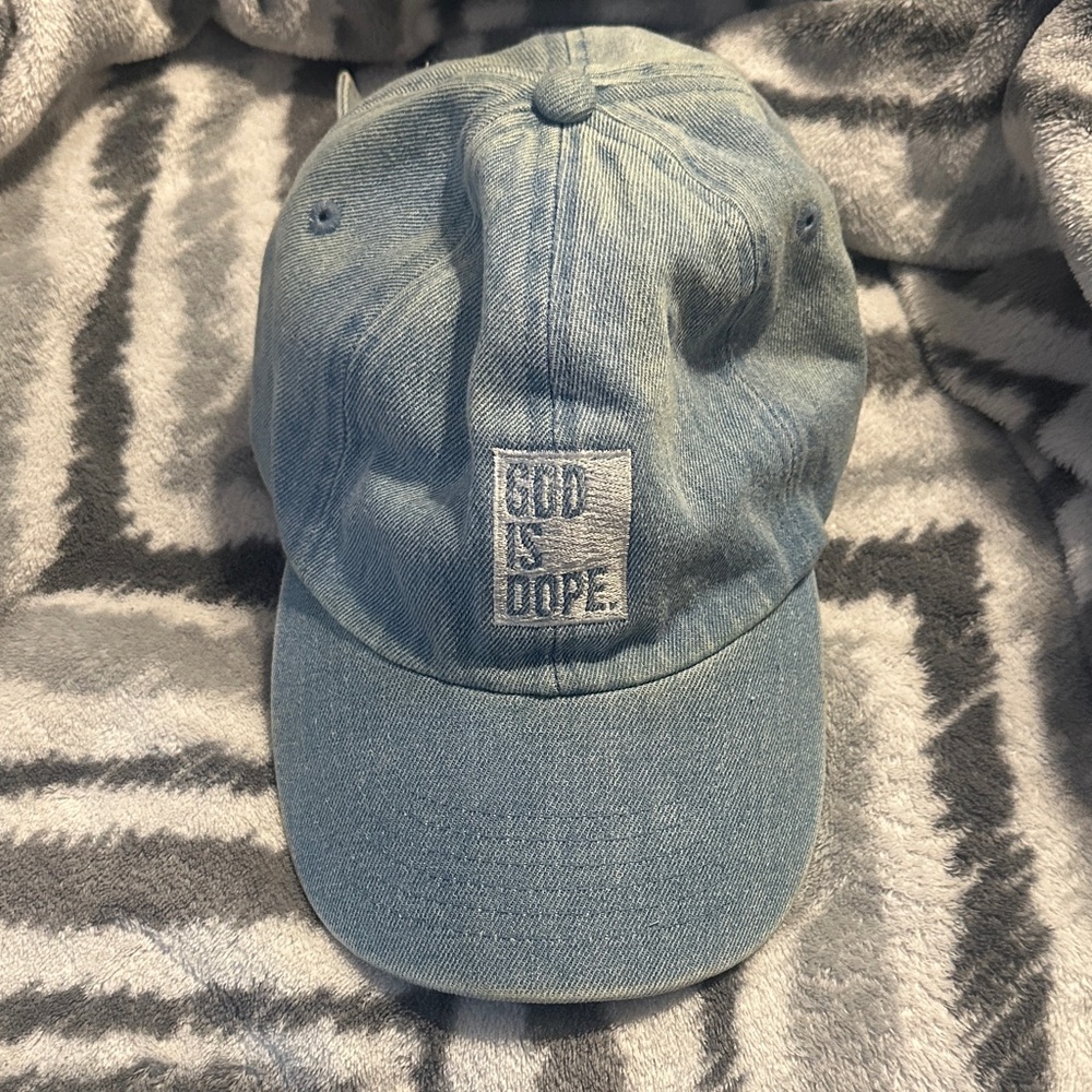 God Is Dope Light Blue Denim Dad Hat